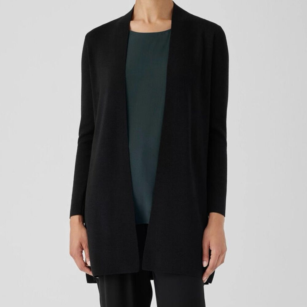 Boutique Medium Black Cardigan Long Sleeve Long Line